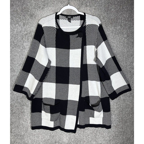 Alfani Woman Long Sleeve Knit Wrap Poncho Sweater Womens Size 1X Gingham Pockets - Picture 1 of 8